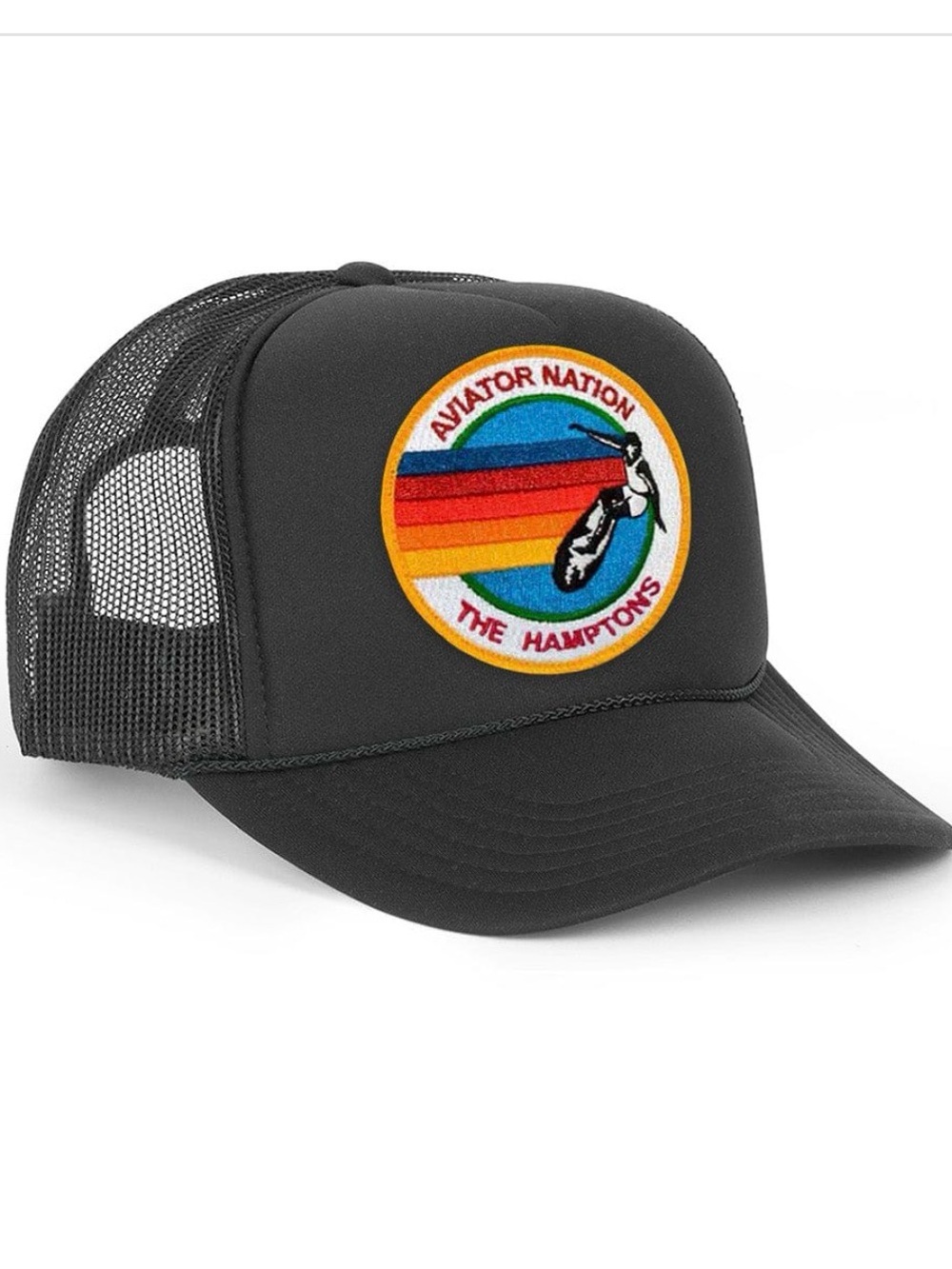 Aviator Nation Black Trucker Hat with Multicolor Surf Patch